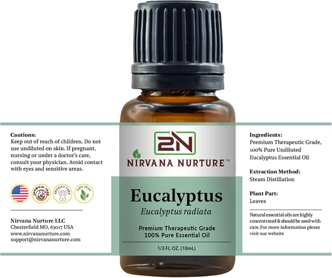 Eucalyptus Essential Oil 100% Pure Premium Therapeutic Grade, Undiluted - Aromatherapy Diffuser for Calm and Relaxation, Skin Care, Hair Care
