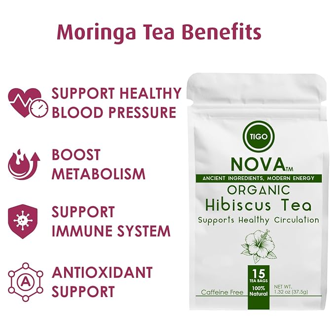 Premium Organic Hibiscus Tea Bags, 100% Natural and Organic Ingredients, Antioxidant Tea, Caffeine free | Authentic African Origin | Eco-conscious Teabags (15 count) , Supports Healthy Blood Pressure, Boosts Immune