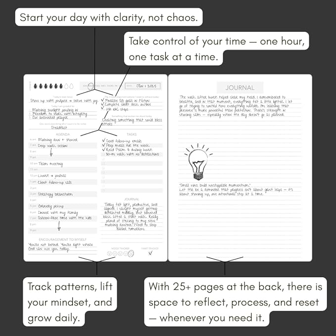 Pland Studio 90-Day Planner β Undated Daily Goal Journal for Men & Women | Charcoal Onyx Hardcover with Habit Tracker, Vision Board, Gratitude Prompts & Flat Lay Binding | Productivity & Mindfulness Notebook