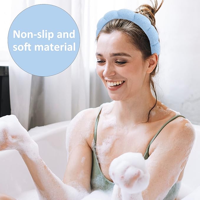 AMCAMI 2PCS Mimi and Co Spa Headband for Women Sponge Headbands for Girls Terry Towel Cloth Fabric Head Band for Face Washing, Skincare, Makeup Removal, Shower, Hair Accessories (Pink&Blue)