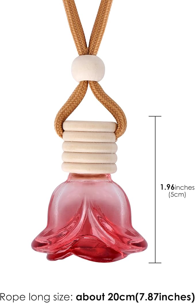 6Pcs Flower Car Air Freshener Diffuser, Hanging Rose Perfume Bottle Refillable Essential Oil Pendant for Auto & Home Decor (Red)