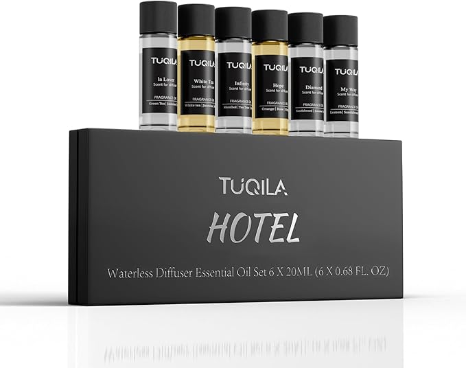 Waterless Diffuser Essential Oil Set(6X 20mL), Hotel Luxury Aroma Scent Oil My Way, Diamond, Hope, Infinity, White Tea, Usage Cold Air Diffuser Oils Aromatherapy for Home, Office, Car