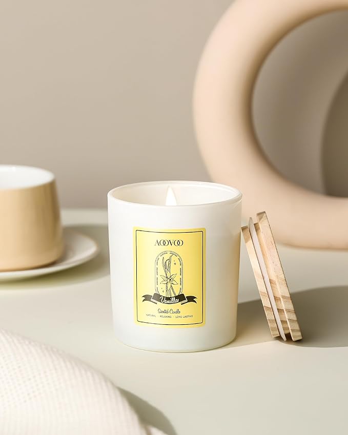 AOOVOO Vanilla Scented Candles for Women - Aromatherapy Candle with Crystals Inside, 10oz Soy Candles for Home Scented, Gifts for Women Mom