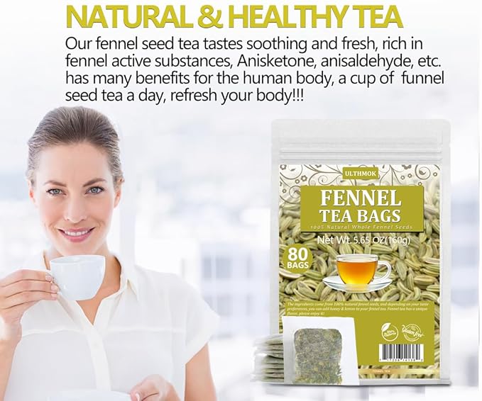 Premium Fennel Tea Bags, 80 Tea Bags. Made with Natural Whole Fennel Seeds, Caffeine Free & No Additives.