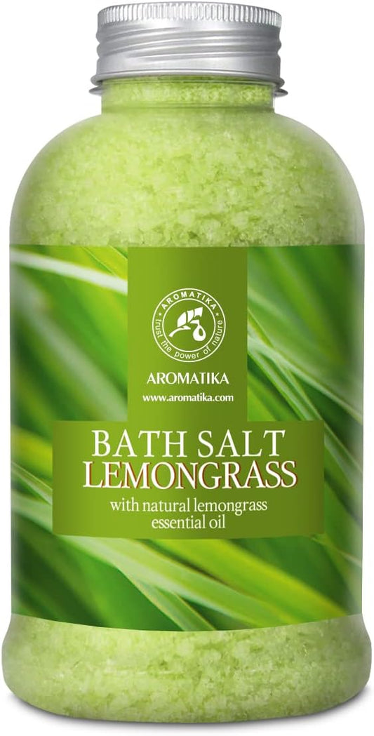 Bath Salts w/Natural Essential Lemongrass Oil 21.16 oz - Sea Salt Bath for Good Sleep - Bathing - Body Care - Wellness - Beauty - Relaxation - Aromatherapy - Spa - Bath Supplement