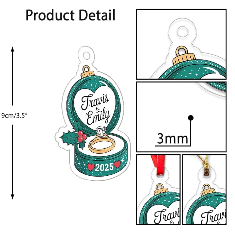 Personalized Engagement Ring Christmas Ornament, Couple Ornament, Engagement Gift for Her, Wedding Ornament, Newlywed Holiday Keepsake Acrylic Ornament β Personalized Christmas