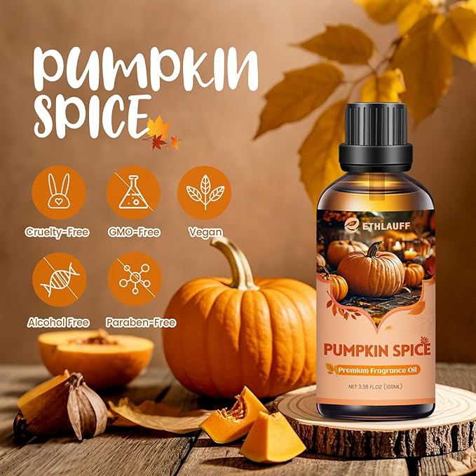 Pumpkin Spice Fragrance Oil, 100ml Fall Fragrance Oil for Diffusers for Home, Autumn Scented Oils for Candle & Soap Making, Bath Bombs, Massage - 3.38FL.OZ