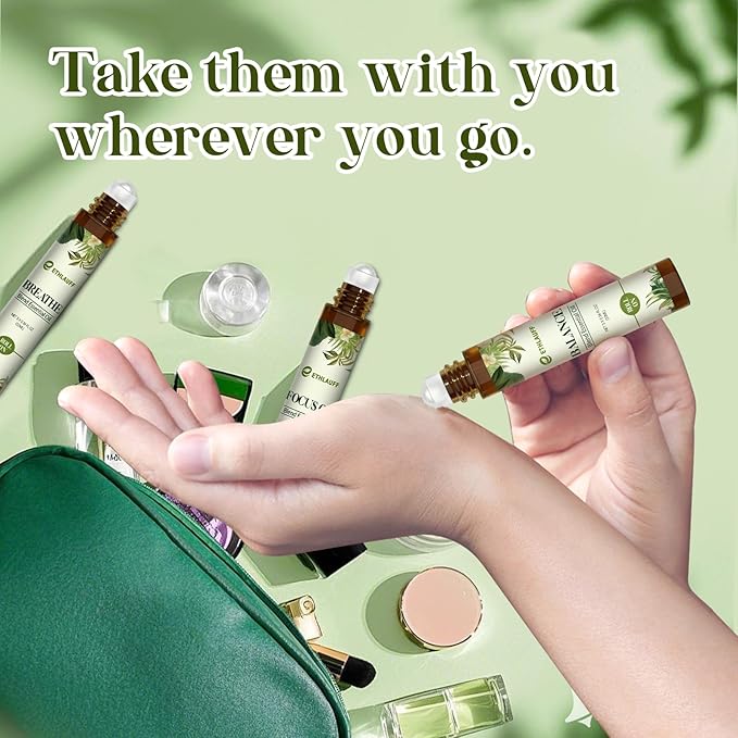 Essential Oils Roll On Set 3 Pack (Breathe, Focus on, Balance) - Essential Oil Blend Stress Relief Gift Aromatherapy Self Care Gift for Women, 3 * 10ml