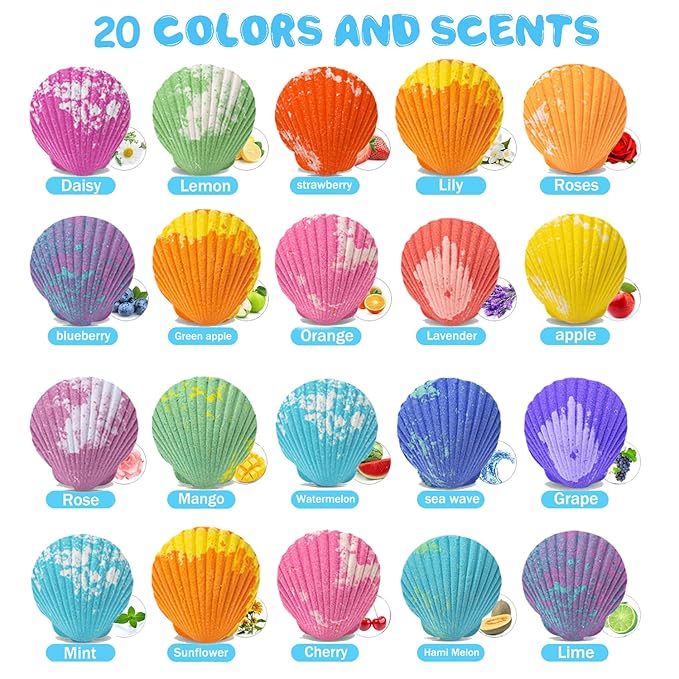 Bath Bombs for Kids with Surprise Marine Animals Inside, 20 Shell Kids Bath Bombs Gift Set, Handmade Bubble Bath Fizzes Bomb for Chrildren Birthday Christmas and Party Favor