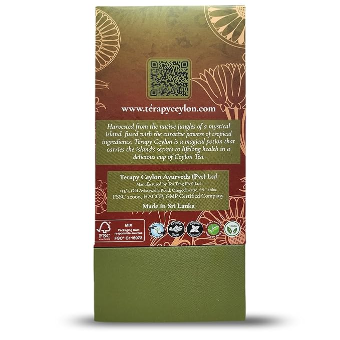 Tรฉrapy Ceylon Stomach Ease Herbal Tea Bags | Soothes Stomach & Supports Healthy Digestion | All Natural Ayurvedic Ingredients Including Peppermint, Ginger, Licorice | 18 Individually Wrapped Tea Bags