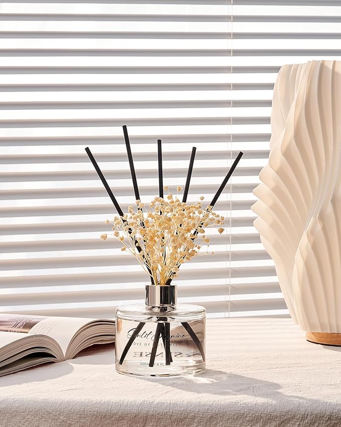 M&SENSE Reed Diffuser Set with 7 Sticks | 7.0oz Fresh Marine & Jasmine Scent, Home Fragrance Diffuser for Housewarming Diffuser Room Fresheners for Bathroom Long Lasting with Baby's Breath Flower