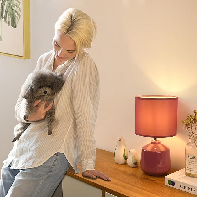 Lampwell Lena Small Modern Ceramic Bedside Table Lamp, 7.09H12.99IN, Purple, Bulb Excluded