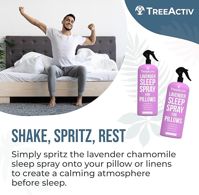 TreeActiv Lavender Pillow Spray for Sleep - 16 oz, Mist for Pillows and Bed, Witch Hazel Infused