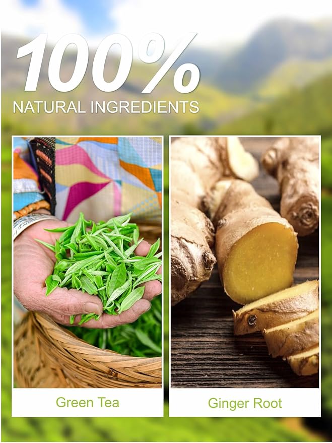TeeLux Ginger Green Tea, Brisk Green Tea with Spicy Ginger, Zesty & Warm Flavor, Low Caffeine, 100 Count