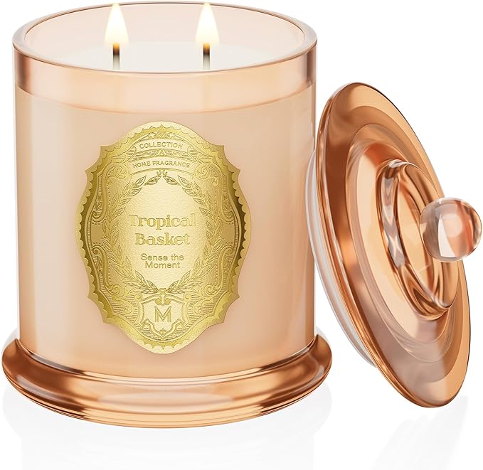 M&SENSE Tropical Basket Candles for Home Scented, 2 Wick 12.7oz Soy Wax Candles Non Toxic,70 Hours Long Burning,Luxury Candles Gift for Stress Relief, Meditation, Yoga