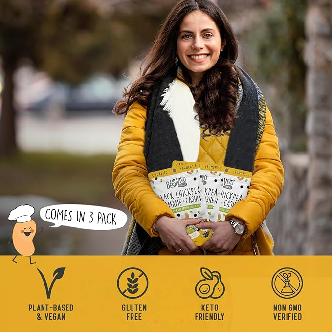 BeanVIVO Healthy Snacks for Adults & Kids with 7g Protein & 4g Fiber per Serving with Dried Edamame, Roasted Cashew and Chickpeas - Vegan & Gluten Free - Keto Friendly & Non-GMO - 3-Pack (4.5 oz Each Pouch)