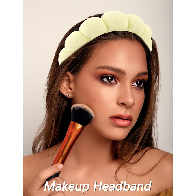 VELSCRUN Spa Headband, Makeup Face Wash Skincare Headbands, 5 Pcs Sponge Get Ready Snail Hairband Facial Wristband Hair Clip Set, Stuff for Teen Girls Women Trendy Hair Accessories Yellow