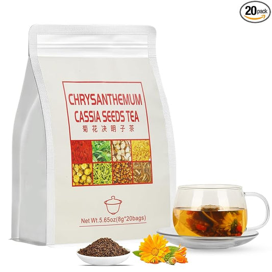 Liver Detox Tea,Chrysanthemum Cassia Seeds Tea Bags(160g, 8gX20Bags), Honeysuckle, Chinese wolf-berry, Sweet-scented Osmanthus, Burdock Root Combination of Floral Tea 菊花决明子茶包
