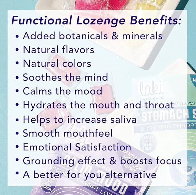 Laki Naturals Lavender Chamomile Calm Mood Functional Herbal Lozenges (2 Pack) Throat & Mood Calming Hard Candies with Magnesium, Ashwagandha, California Poppy & Valerian