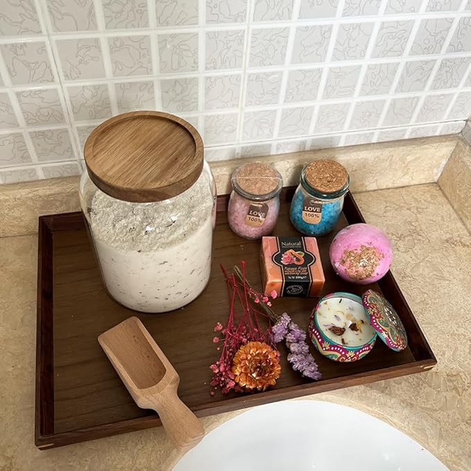 40 oz Bath Salts Glass Jar with Wooden Lid and Scoop,Bathroom Decor Container,Airtight Storage Bathtub Accessories for Women