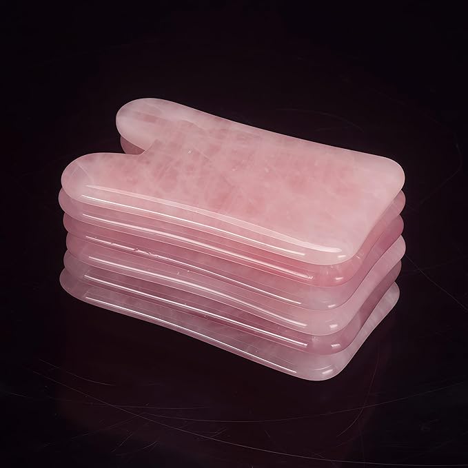LZLRUN Rose Quartz Jade Roller Real Jade Gua Sha Board Mushroom Massager Face Lifting Tool Facial Guasha Massage Tool (Hill)