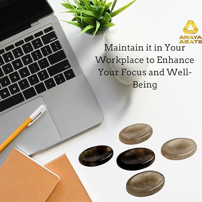 Smoky Quartz Worry Stones – Crystal Thumb Worry Stone for Anguish, Stress – Relaxing and Soothing Balance Stones for Meditation, Stress Relief – Healing Stones and Crystals for Men and Women