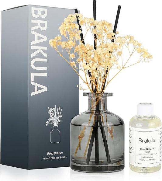 Brakula Reed Diffuser Set, 6.09 fl oz (180 ml)- Lavender Vanilla with 8 Reed Sticks, Home Fragrance Reed Diffuser for Bathroom Shelf Decor