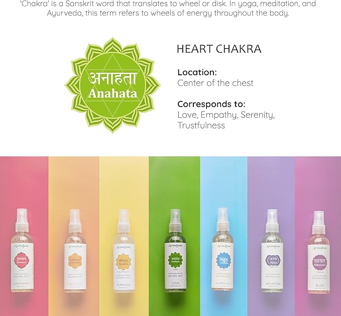 Aromafume Heart Chakra Natural Mist 100ml/3.3 fl oz | Anahata | Aromatherapy Spray for Chakra Balance | Rose & Bergamot Extracts | Essential Oil Spray for Meditation, Yoga, Reiki