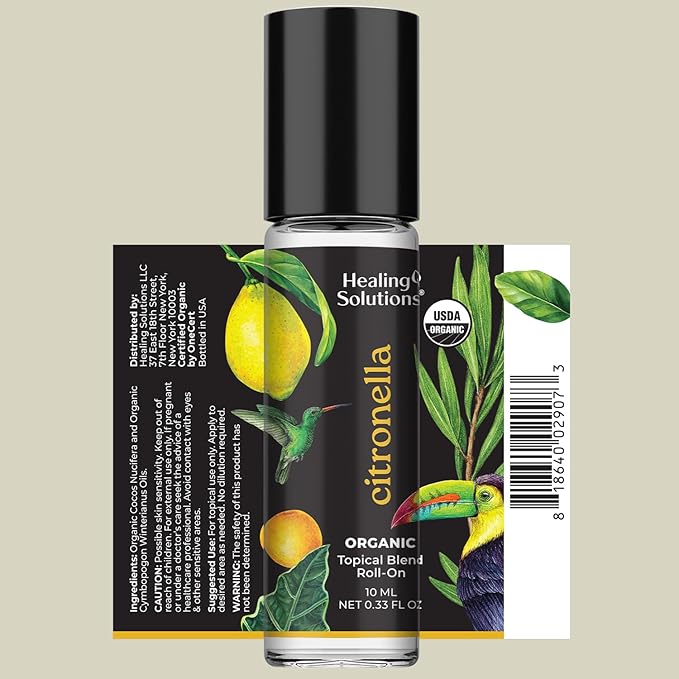 Healing Solutions – (2 Pack) Citronella Essential Oil Organic, Roll on Perfume, Essential Oil Roller, Body, Skin