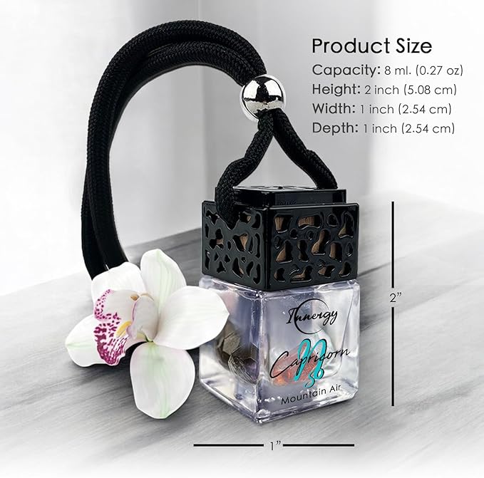 Innergy Capricorn Zodiac Crystal Infused Car Air Freshener - Portable 8 ml. Hanging Essential Oil Diffuser for Vehicle, Long-Lasting Fragrance, Eco-Friendly Design, Freshness On The Go!