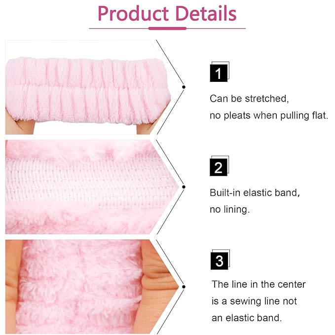 VELSCRUN Spa Headbands for Wash Face, Makeup Headband, Facial Skincare Headbands, 5 Pcs Pink Puffy Sponge Spa Headband Bow Tie Hair Band Hair Clips Wristband Set Women Girls Accessories