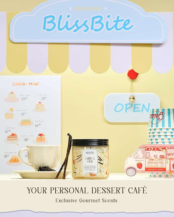 M&SENSE Vanilla Chai Scented Candle, 11.6oz Natural Soy Wax, 70 Hours Long Lasting Clean Burn, Holiday Jar Candle for Home Decor, Non-Toxic Relaxing Aromatherapy Gifts for Women