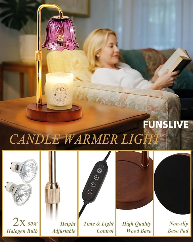 Flower Candle Warmer Lamp with Timer Dimmable, Candle Warming Lamp Height Adjustable, for Women Mom, Wax Melt Warmer for Jar Candles, House Warming Gifts New Home Decor