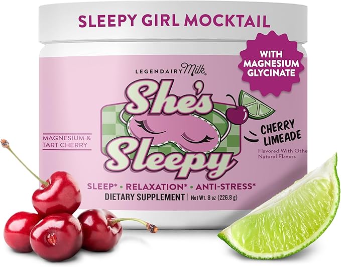 Legendairy Milk She’s Sleepy™ – Cherry Limeade – Nightly Sleep Aid, Sugar Free Drink Mix with Magnesium Glycinate & Ashwagandha – Relaxation & Restful Sleep