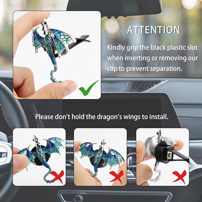 Bling Wyvern Car Air Freshener Vent Clips,2pcs Alloy Blue Enamel Dragon Vent Clips Car Accessories,Refillable Car Diffuser with Felt Mads,Coffee Fragrance Tablets