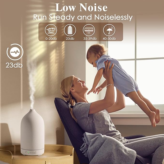 Diffuserlove Ceramic Essential Oil Diffuser 160ML for Room, Home, Bedroom - Aromatherapy Stone Diffuser White (Size: 6.8" H x 3.6" W)