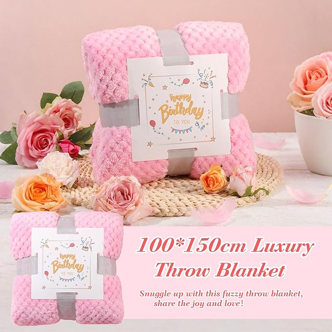 Birthday Gifts for Women Birthday Gift Basket Unique Pink Birthday Gift Box for Women Mug Gifts Set Relaxing Spa Self Care Gifts with Blanket for Mom Her Wife Grandma Girlfriend Coworker