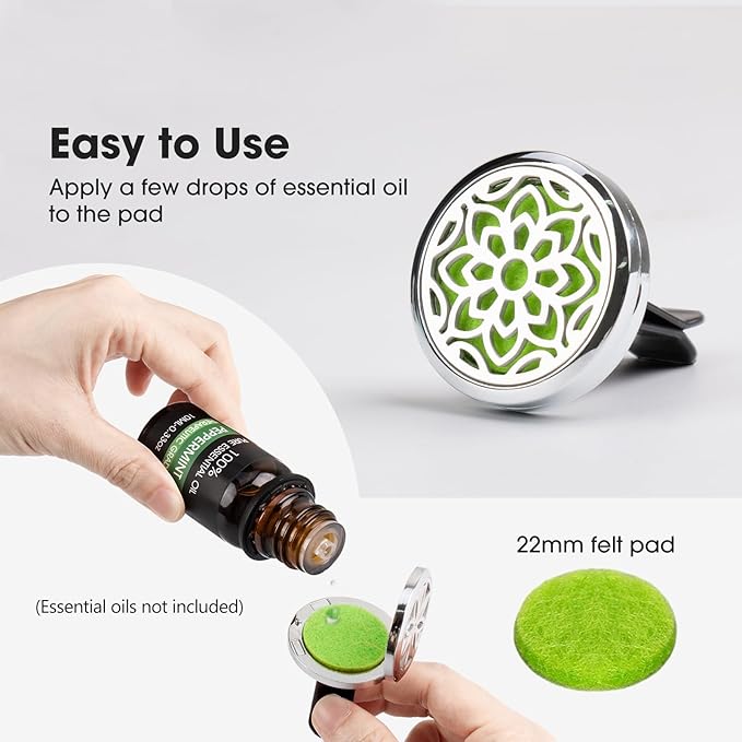 ttstar Car Diffuser Vent Clip - 30mm Aromatherapy Essential Oil Car Diffuser Vent Clips with 36 Refill Pads (3 Lotus Vent Clips, Metal)