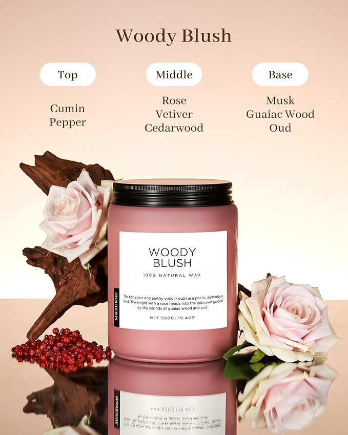 M&SENSE Rose Oud Wood Soy Candles 2 Wick, Large Scented Candles 19.4oz 110 Hour Long Lasting Burn Non Toxic Natural Luxury Aromatherapy Gifts for Women & Relaxing Spa Yoga