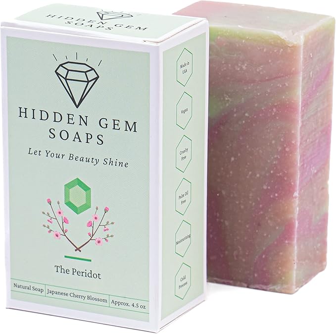 August Birthstone Peridot 3 Piece Gift Set All Natural Bar Soap, Bath Bomb, Shower Steamer Made in USA Palm Oil Free