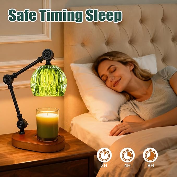 Candle Warmer Lamp, Dimmable Wax Melting Warmer with Adjustable Height, Bedroom Living Room Home Decor, Birthday Relaxation Gifts for Women (Green, Wave)