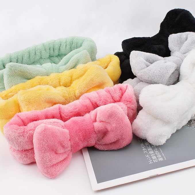 Casoty 6 Pieces Bow Hair Band Spa Headband for Washing Face Terry Cloth Makeup Headband for Face Washing Shower Skin Care Yoga Spa Party Supplies for Women Girls