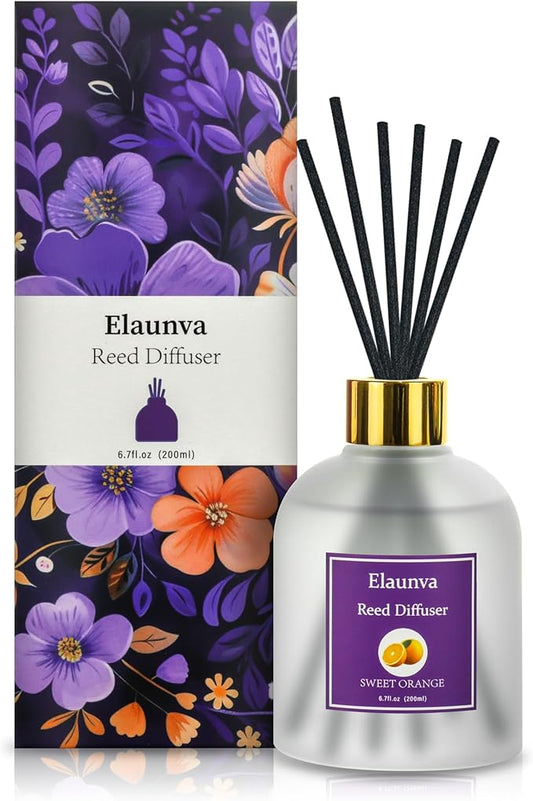 Sweet Orange Reed Diffuser Sets,6.7fl oz(200ml) with 8 Sticks,Fragrance/Aromatherapy for Office/Kitchen/Entryway/Bathroom,Gift Set,Shelf Decor,Home Accessories,Air Freshener(Sweet Orange)