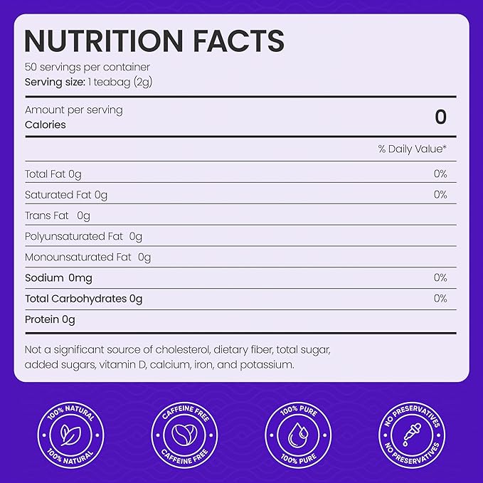 50 PACK Butterfly Pea Tea Bags – Individual Wrapped Tea Bags – Vibrant Blue All-Natural Herbal Tea | Caffeine Free | No Preservatives - Rich In Antioxidants