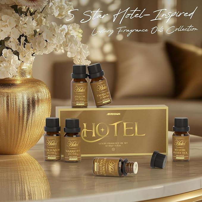 Hotel Diffuser Oils Gift Set - ARVIDSSON Hotel Essential Oils for Diffuser, Luxury Fragrance Oil Set - Inspired by 5 Star Hotels Including Hilton, Four Season and More Scents, Gift for Women and Men