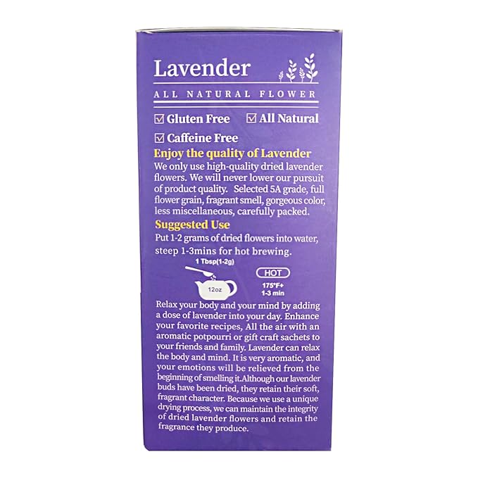 TIAN HU SHAN Dried Lavender Flower Buds, Culinary Food Grade for Baking, Fresh Fragrance, 4 Ounce, Caffeine Free Suger Free Vegan Herbal Tea, Packing in Bulks