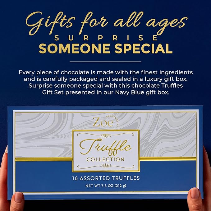 CRAVINGS BY ZOE Gourmet Chocolate Truffle Gift Box | 16 Count | Assorted Gourmet Milk & Dark Chocolate Candy Food Gift Basket Anniversary, Birthday, Get Well, Holiday, Thank You Men Women Mom Her