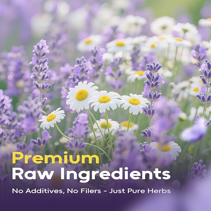 FullChea - Chamomile Lavender Tea Bags for Relaxation & Better Sleep - 60 Count - Caffeine-Free Blend Herbal Tea - Premium Chamomile & Lavender Flowers