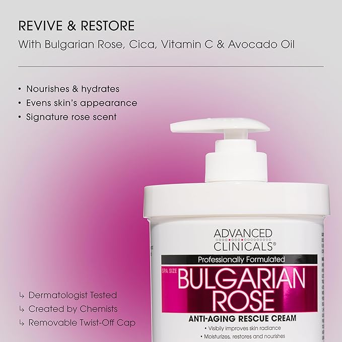 Advanced Clinicals Bulgarian Rose Lotion For Women | Rose Scented Vitamin C Body Lotion Cream | Anti Aging Vitamin E Moisturizer Body Butter Improves Look Of Sagging Dry Skin & Texture, 16 Oz, 2-Pack