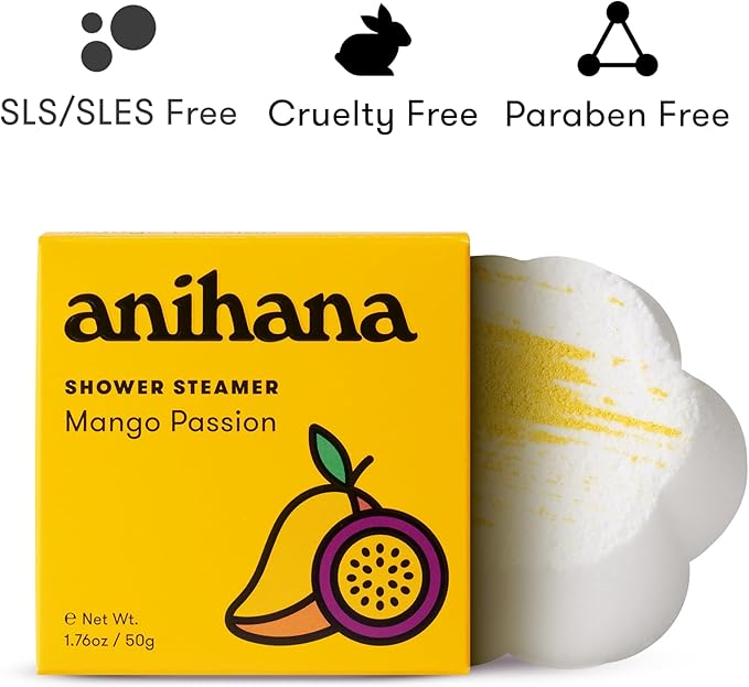 ANIHANA Shower Steamers 4 Pack, Paraben Free, Cruelty Free, Refreshing Mango Passion Scent, 1.76 oz Each
